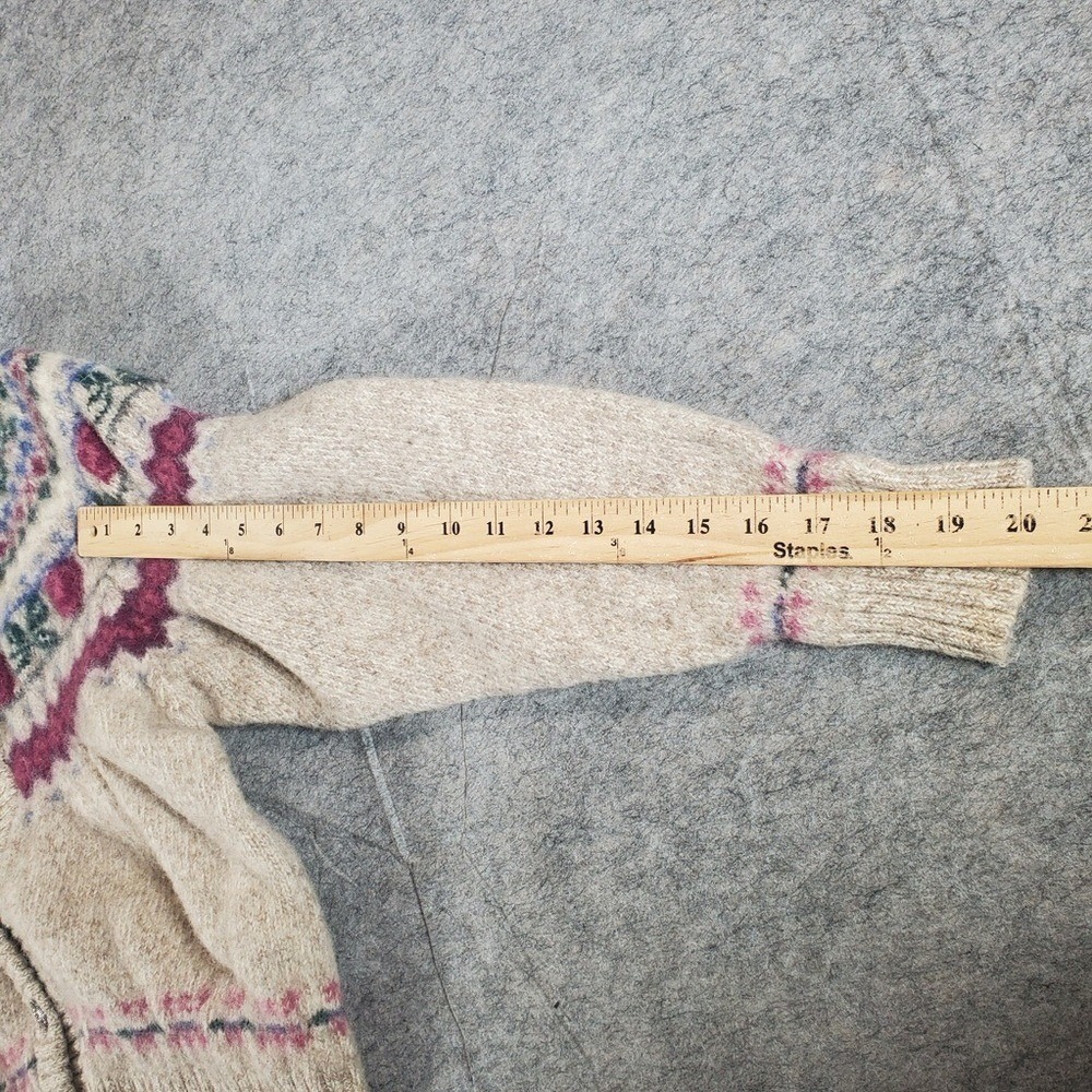 Eddie Bauer Cardigan Sweater Womens XS Cream Nordic Fair Isle Norway Wool Floral - Picture 9 of 11